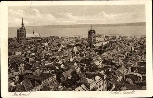 Ak Stralsund in Vorpommern, Stadtpanorama, Kirchen
