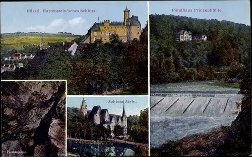 Ak Hartenstein Erzgebirge, Fürstl. Hartenstein'sches Schloss, Forsthaus Prinzenhöhle, Schloss Stein