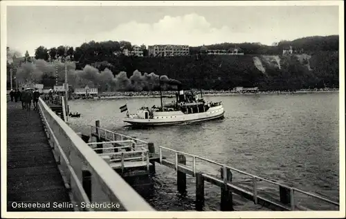 Ak Ostseebad Sellin auf Rügen, Seebrücke, Dampfer