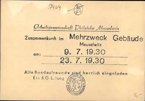 Ak Meuselwitz in Thüringen, Wappen, 100 Jahre Stadt, Arbeitsgemeinschaft Philatelie