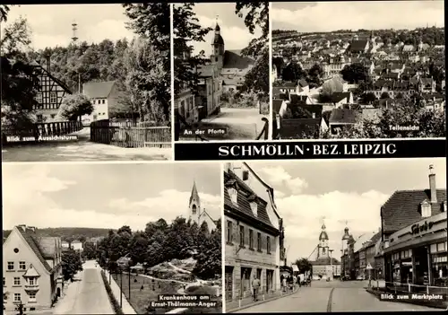 Ak Schmölln in Thüringen, Aussichtsturm, An der Pforte, Teilansicht, Krankenhaus, Marktplatz