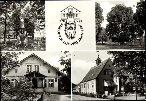 Ak Lanz in der Prignitz, Jahn Denkmal, F. L. Jahn's Geburtshaus, Jahn Ehrenmal