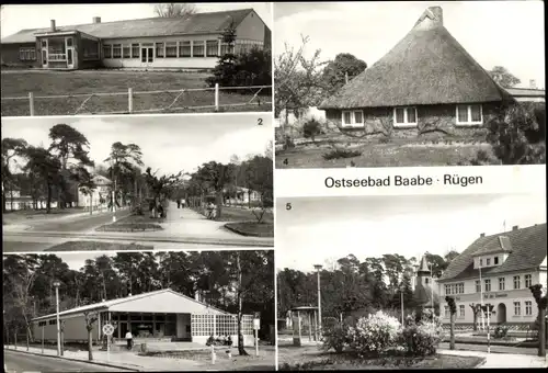 Ak Ostseebad Baabe auf Rügen, HO Gaststätte Am See, Strandpromenade, Kaufhalle, Fischerhaus