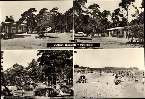Ak Ostseebad Göhren auf Rügen, Kaufhalle, Gasthaus Zur Düne, Strand am Zeltplatz