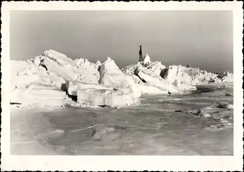 Foto Ak Ostseebad Warnemünde Rostock, aufgetürmte Eisschollen