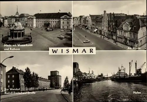 Ak Hansestadt Wismar, Markt mit Wasserkunst und Rathaus, Hafen, Vor Wendorf, Breitscheidstraße