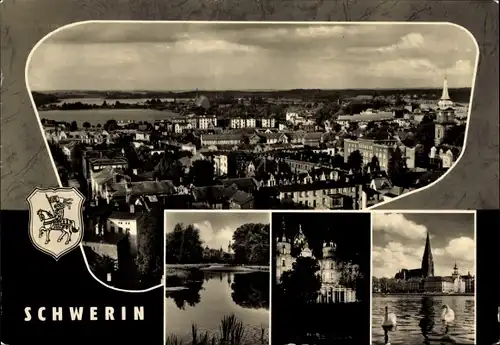 Ak Schwerin in Mecklenburg, Panorama, Schloss, Kirche, Wappen