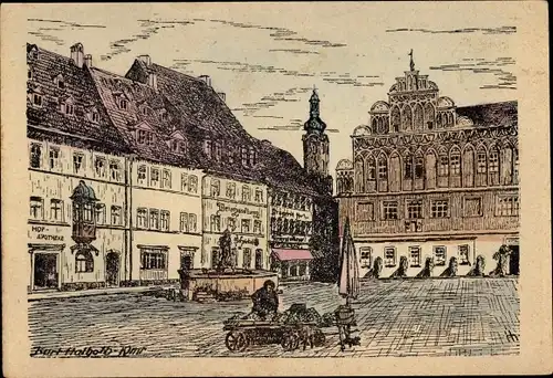 Künstler Ak Halboth, Kurt, Weimar in Thüringen, Marktplatz, Brunnen