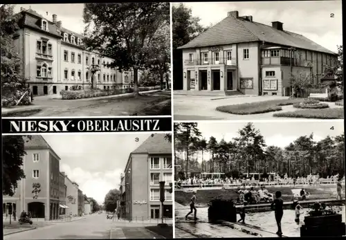 Ak Niesky in der Oberlausitz, Krankenhaus, Schauburg Lichtspiele, Neubauten am Ziensdorfplatz, Bad