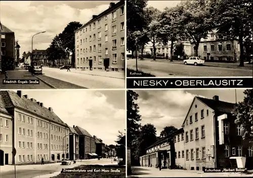 Ak Niesky in der Oberlausitz, Rathaus, Friedrich Engels Straße, Kulturhaus Herbert Balzer