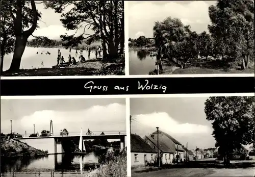 Ak Wolzig Heidesee in Brandenburg, Brücke, Dorfpartie, See