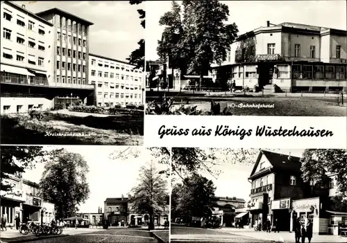 Ak Königs Wusterhausen in Brandenburg, Kreiskrankenhaus, HO Bahnhofshotel, Filmtheater