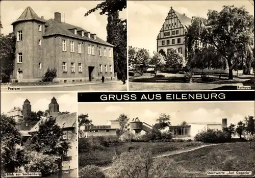 Ak Eilenburg an der Mulde, Postamt, Rathaus, Sorbenburg, Sternwarte Juri Gagarin
