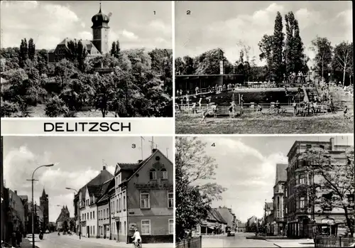 Ak Delitzsch in Sachsen, Schloss, jetzt Kreisheimatmuseum, Schwimmbad, Wilhelm Pieck Straße