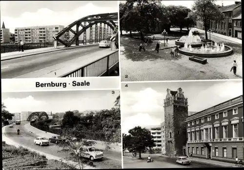 Ak Bernburg an der Saale, Friedensbrücke, Nienburger Tor, Lindenplatz, Internat für Lehrerbildung