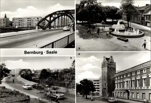 Ak Bernburg an der Saale, Friedensbrücke, Nienburger Tor, Lindenplatz, Internat für Lehrerbildung