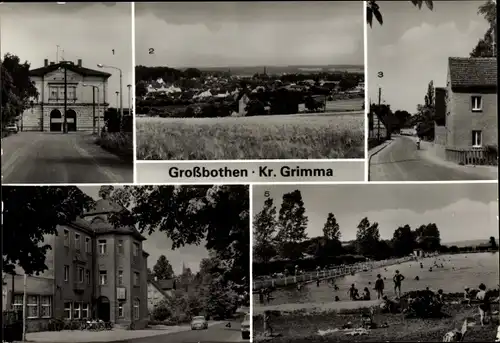 Ak Großbothen Grimma in Sachsen, Bahnhof, Kirchstraße, Gaststätte, Bad