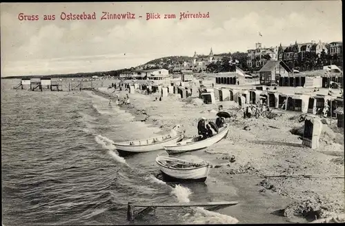 Ak Zinnowitz Usedom, Partie am Strand, Blick zum Herrenbad