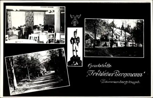 Ak Schwarzenberg im Erzgebirge Sachsen, Gaststätte Fröhlicher Bergmann, Außenansicht, Speiseraum