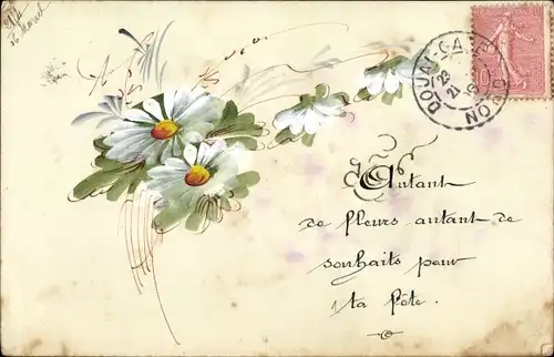 Handgemalt Ak Souhaits pour la fete, weiße Blüten