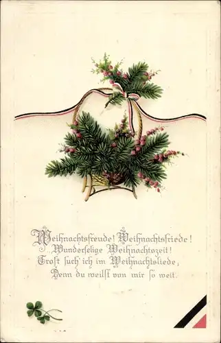 Präge Ak Glückwunsch Weihnachten, Tannenzweige, Kaiserliche Fahne