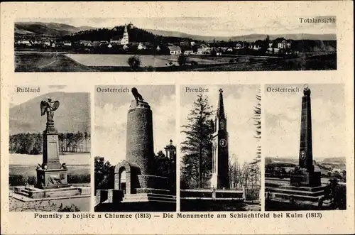 Ak Chlumec u Chabařovic Kulm Reg. Aussig, Die Monumente am Schlachtfeld bei Kulm, 1813, Totalansicht