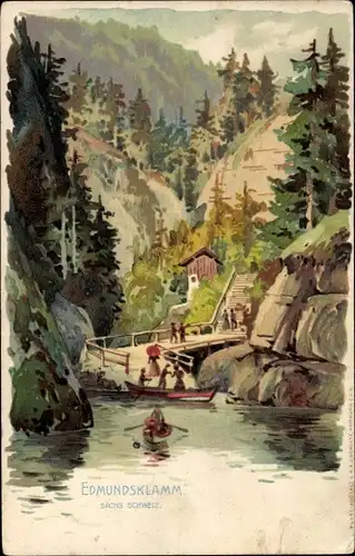 Litho Hřensko Herrnskretschen Elbe Reg. Aussig, Edmundsklamm