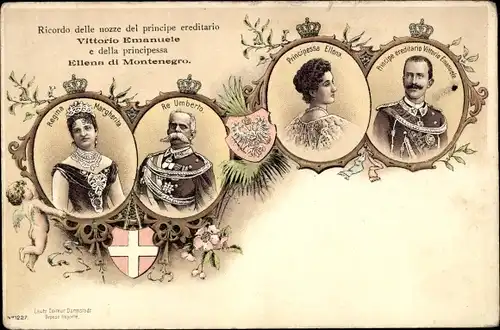 Litho Nozze del principe ereditario Vittori Emanuele e principessa Elena di Montenegro, Umberto