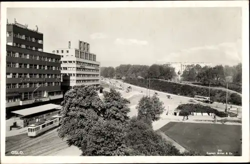 Foto Ak Oslo Norwegen, Straßenbahn an der Haltestelle