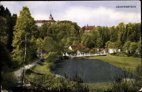 Ak Grabštejn bei Chotyně Bad Ketten Region Reichenberg, Hrad Grabštejn, Schloss Grafenstein, Teich