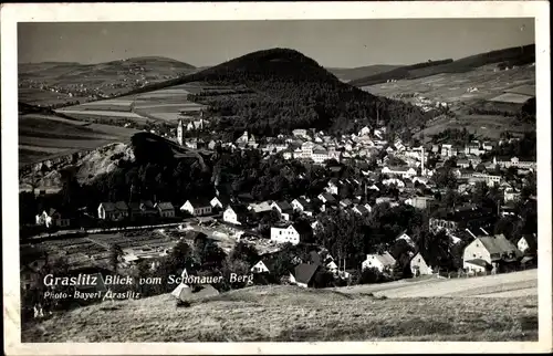 Ak Kraslice Graslitz Räumertal Reg Karlsbad, Gesamtansicht vom Schönauer Berg aus gesehen