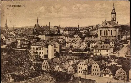 Ak Liberec Reichenberg Stadt, Blick über die Dächer der Stadt