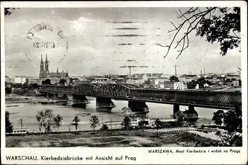 Ak Warszawa Warschau Polen, Kierbedziabrücke mit Blick auf die Stadt