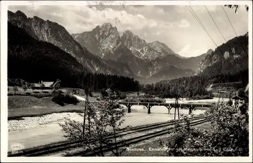 Ak Steiermark, Ennsbrücke, Gleise, Berge