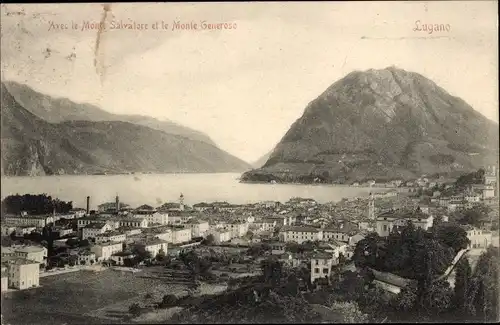 Ak Lugano Kanton Tessin Schweiz, Avec le Monte Salvatore etle Monte Generoso