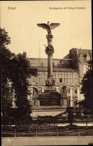 Ak Erfurt in Thüringen, Hirschgarten mit Kriegerdenkmal