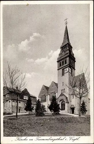 Ak Tannenbergsthal Muldenhammer, Partie an der Kirche