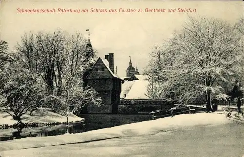 Ak Bentheim Steinfurt, Schloß des Fürsten, Schneelandschaft