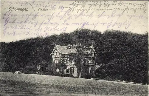 Ak Schöningen in Niedersachsen, Blick vom Feld auf das Elmhaus