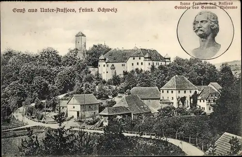 Ak Unter Aussee Steiermark, Teilansicht, Schloss, Büste von Hans Freiherr von Aussee