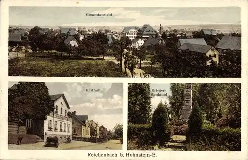 Ak Reichenbach Callenberg Sachsen, Gasthof, Kriegerdenkmal, Gesamtansicht