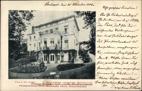 Ak Bruxelles Brüssel, Villa du Parc, Pensionnat de Madame Peel Rochedieu