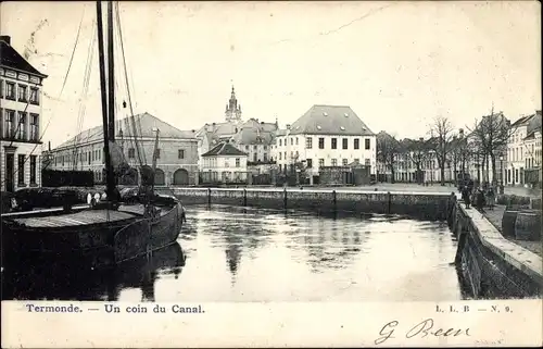 Ak Dendermonde Termonde Ostflandern, Un coin du Canal