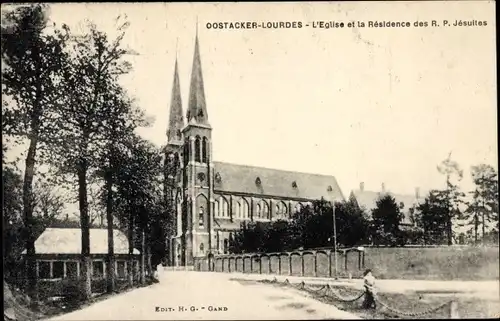 Ak Oostacker Lourdes Ostflandern, L'Eglise et la Residence des R. P. Jesuites