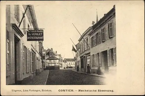 Ak Contich Kontich Flandern Antwerpen, Mechelsche Steenweg, Café Restaurant Vervliet