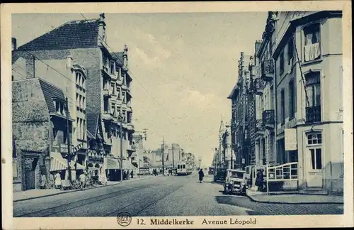 Ak Middelkerke Westflandern, Avenue Leopold, Straßenbahn
