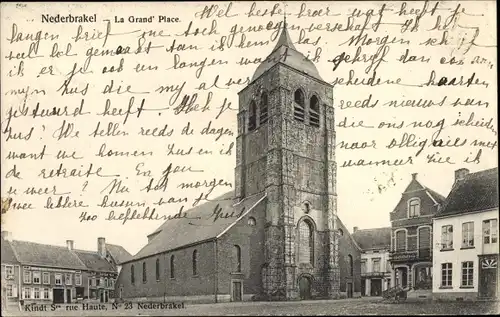 Ak Nederbrakel Flandern Ostflandern, La Grande Place, Eglise