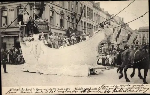 Ak Borgerhout Flandern Antwerpen, Historische Stoet 1905, Hulde aan Louis de Berguem