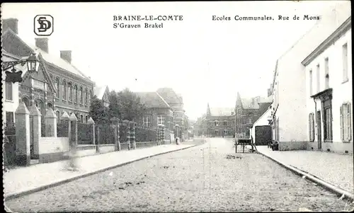 Ak Braine le Comte Wallonien Hennegau, Rue de Mons, Ecoles Communales