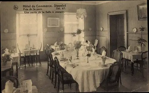 Ak Stavelot Wallonien Lüttich, Hotel du Commerce, Une partie de la Salle a manger